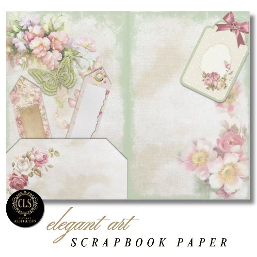 Vintage Floral Ephemera #7 Scrapbook Paper 