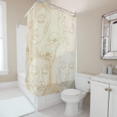 Vintage Floral Face Line Pattern (1) シャワーカーテン (インサイチュ)