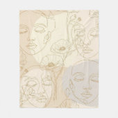 Vintage Floral Face Line Pattern (1) フリースブランケット (正面)