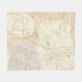 Vintage Floral Face Line Pattern (1) フリースブランケット (正面(横))