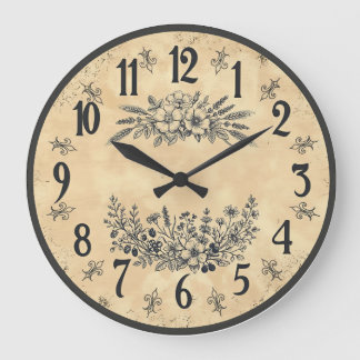 Vintage Floral Farmhouse Wall Clock ラージ壁時計