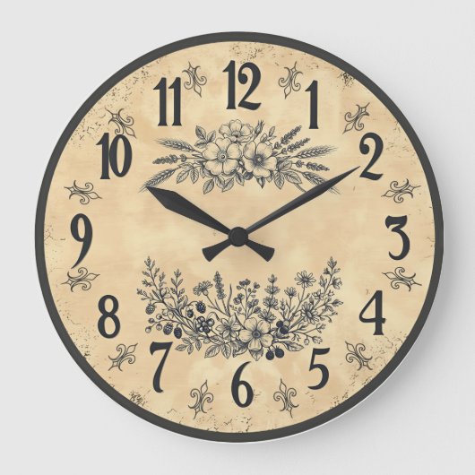 Vintage Floral Farmhouse Wall Clock ラージ壁時計 (正面)