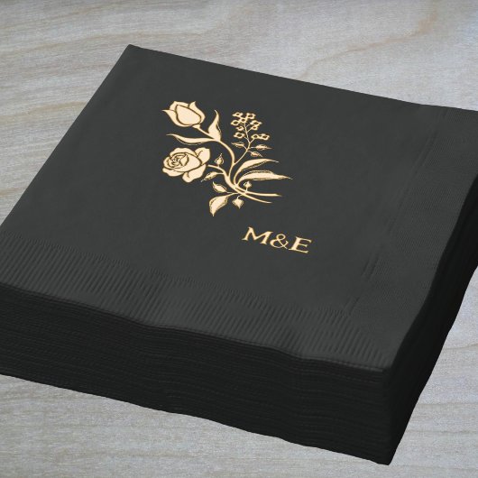 Vintage Floral - folk art black gold 箔ナプキン