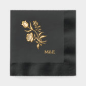 Vintage Floral - folk art black gold 箔ナプキン (正面)