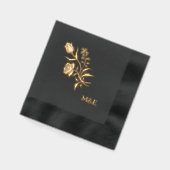 Vintage Floral - folk art black gold 箔ナプキン (左)