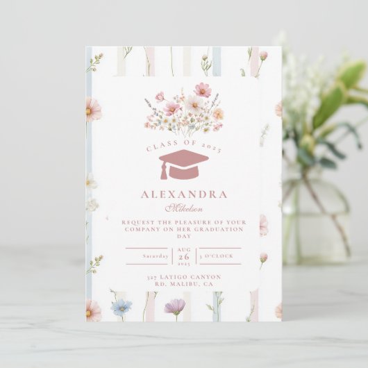 Vintage Floral Frame Graduation 招待状 (スタンド正面)