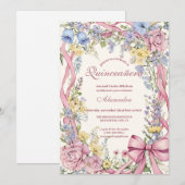 Vintage floral frame Quinceañera  招待状 (正面/裏面)