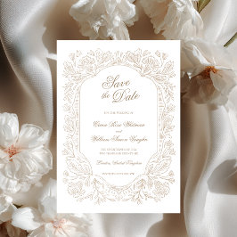 Vintage Floral Frame Save The Date Invitation 招待状