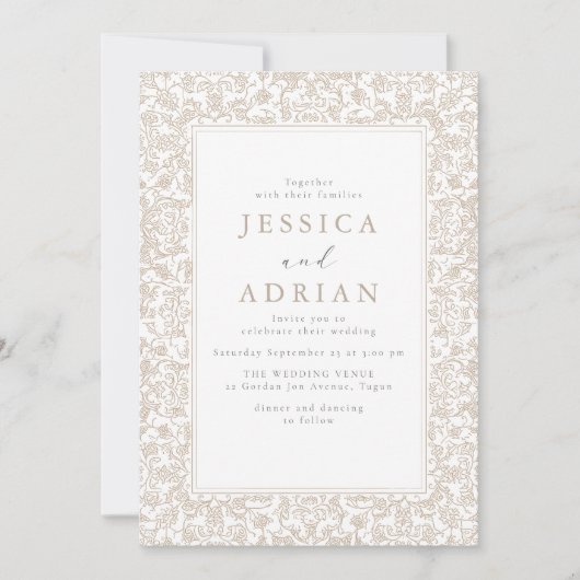 Vintage Floral Frame Wedding  招待状 (正面)