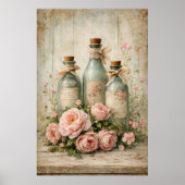 Vintage Floral Glass Bottles ポスター (正面)