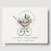 Vintage Floral Green Blush Stroller Baby Shower