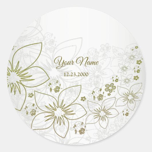 Vintage Floral Greenery Elegant Wedding Party ラウンドシール (正面)