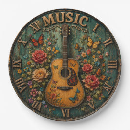 Vintage Floral Guitar Rustic Acoustic Music ペーパープレート