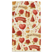 Vintage Floral Heart Birthday Valentine Pattern スモールペーパーバッグ (裏面)