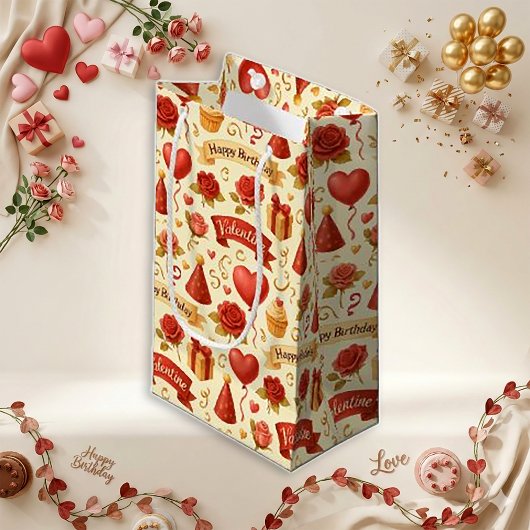 Vintage Floral Heart Birthday Valentine Pattern スモールペーパーバッグ