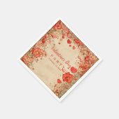 Vintage Floral Hearts Valentine Party スタンダードカクテルナプキン (角)