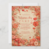 Vintage Floral Hearts Valentine Party 招待状 (正面)