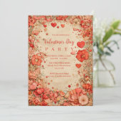 Vintage Floral Hearts Valentine Party 招待状 (スタンド正面)
