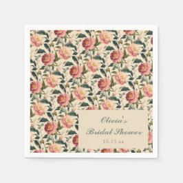 Vintage Floral Ivory Cream Bridal Shower Custom  スタンダードカクテルナプキン