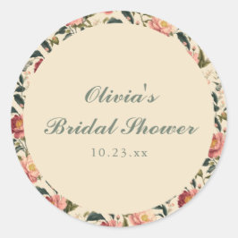 Vintage Floral Ivory Cream Bridal Shower Favor ラウンドシール
