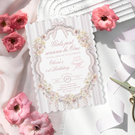 Vintage Floral Just Wanna be One First Birthday 招待状