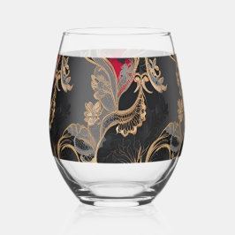 Vintage Floral Lace Black and Gold ステムなしワイングラス