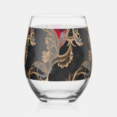 Vintage Floral Lace Black and Gold ステムなしワイングラス (裏面)