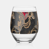 Vintage Floral Lace Black and Gold ステムなしワイングラス (左)