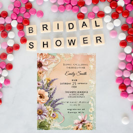 Vintage Floral Lace Elegant Romantic Bridal Shower 招待状