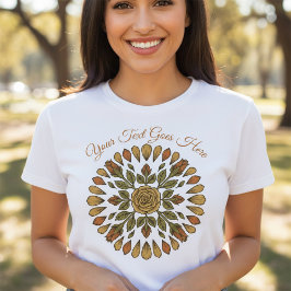 Vintage Floral Linocut Medallion Custom Text Tシャツ