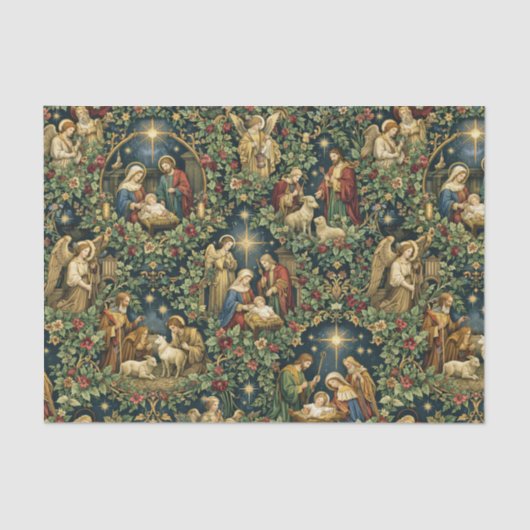 Vintage Floral Nativity on Midnight Blue 薄葉紙 (正面)