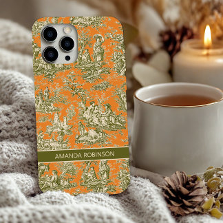 Vintage floral olive orange toile de jouy  iPhone 16ケース
