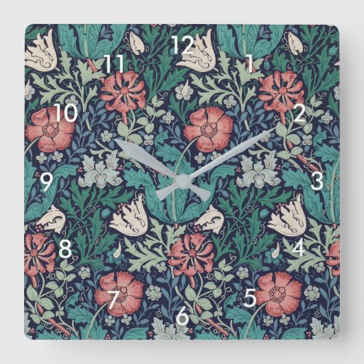 Vintage Floral Pattern, William Morris スクエア壁時計 (正面)