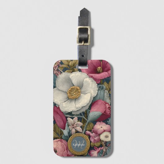 Vintage Floral Pattern with Custom Name ラゲッジタグ (正面縦)