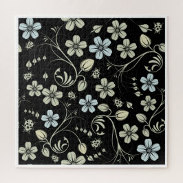 Vintage Floral Pattern with Ladybugs on Black ジグソーパズル