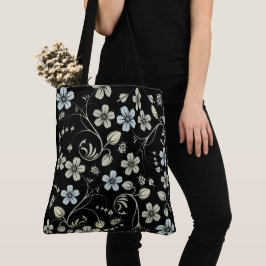 Vintage Floral Pattern with Ladybugs on Black トートバッグ