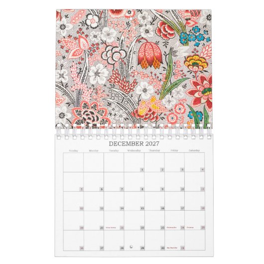 Vintage Floral Patterns Mid-Year / Academic カレンダー (12月 2027)
