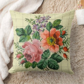 Vintage Floral Peach & Pink Flower Needlepoint クッション (ブランケット)