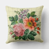 Vintage Floral Peach & Pink Flower Needlepoint クッション (裏面)
