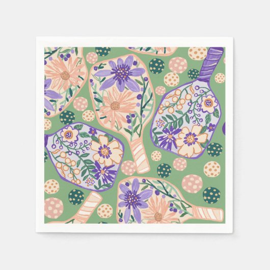 Vintage Floral Pickleball Design スタンダードカクテルナプキン (正面)