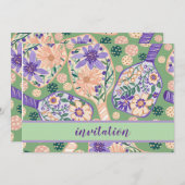 Vintage Floral Pickleball Design 招待状 (正面/裏面)