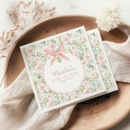 Vintage Floral Pink Bow Girl Baby Shower スタンダードカクテルナプキン