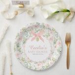 Vintage Floral Pink Bow Girl Baby Shower ペーパープレート<br><div class="desc">Serve treats in elegant style with these Vintage Floral Pink Bow Girl Baby Shower Paper Plates. Featuring soft florals and a delicate pink bow,  they’re perfect for a classic,  romantic,  or garden-inspired baby shower.</div>