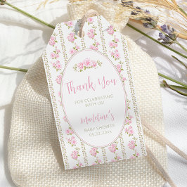 Vintage Floral Pink Rose Baby Shower ギフトタグ