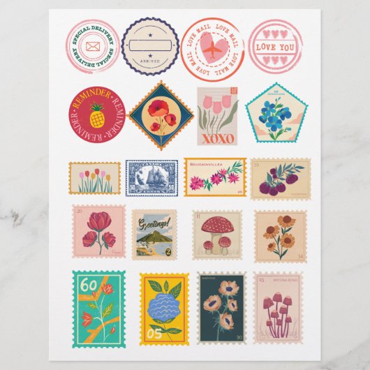 Vintage Floral Postage Stamps & Love Mail stickers (正面)