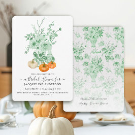 Vintage Floral Pumpkin Green n White Bridal Shower 招待状