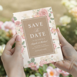 Vintage Floral Rose Garden & Kraft Wedding セーブザデート