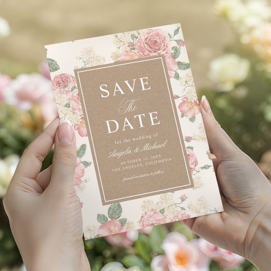 Vintage Floral Rose Garden & Kraft Wedding セーブザデート