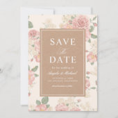 Vintage Floral Rose Garden & Kraft Wedding セーブザデート (正面)