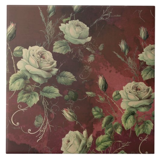 Vintage Floral Rose Greenery タイル (正面)